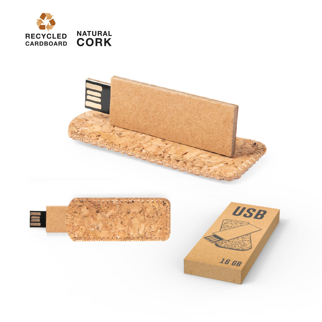 Memoria USB Ecológico de Cartón Reciclado con Funda de Corcho Natural Personalizable Nosux 16Gb