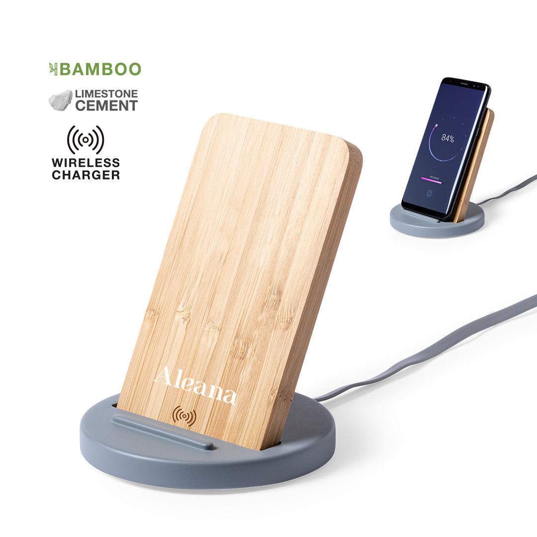 Cargador Inalámbrico Ecológico de Cemento y Bambú Personalizable Wiket