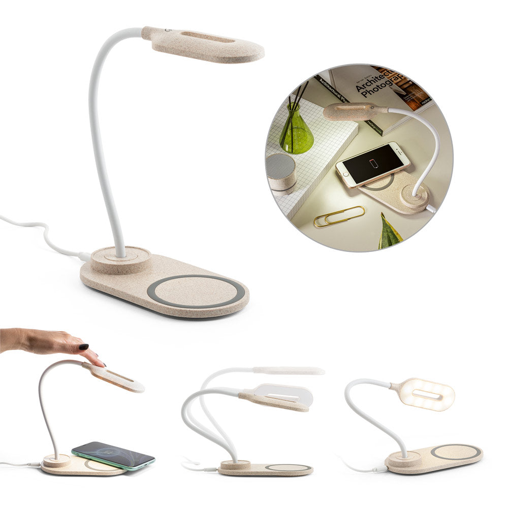 Lámpara de Mesa Sostenible en Caña de Trigo con Cargador Inalámbrico y