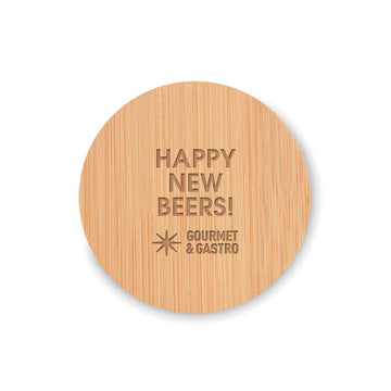 Abridor Circular de Bambú para Personalizar con Función Posavasos Especial Regalo Hostelería y Eventos Dakai