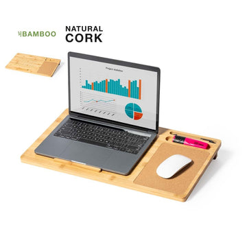 Laptop Stand Mat and Sustainable Desktop Organizer Made of Natural Cork and Bamboo to Personalize Krit