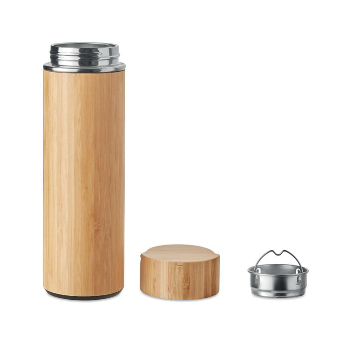 Bidón Térmico de Bambú Personalizable y Acero Inoxidable con Infusor de Té Tampere 400 ml