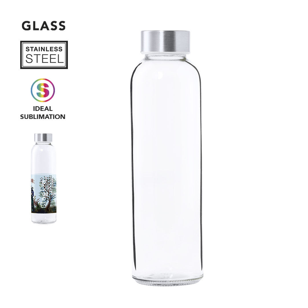 Bidón de Cristal Especial para Personalizar con Sublimación y Tapón Acero Inoxidable libre de BPA Especial Oficina Eltron 500 ml