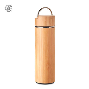 Bidón Térmico de Bambú Personalizable y Acero Inoxidable con Infusor de Té Tampere 400 ml