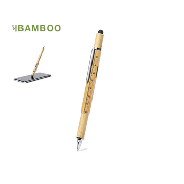 Bolígrafo Multifunción Sostenible de Bambú para Personalizar con Destornillador, Puntero, Nivel y Regla Rakars