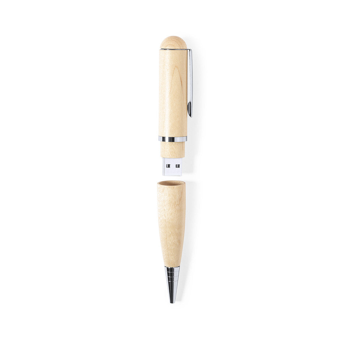 Bolígrafo Memoria USB Sostenible de Madera con Amplia Superficie para Personalizar Mecanismos Giratorio Kornon 16Gb