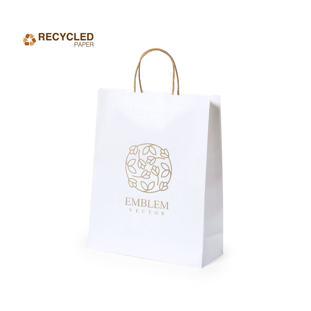 Bolsa Reutilizable de Papel Reciclado Blanco Personalizable con Asas Cortas y Fuelle  Taurel - 6 Kg