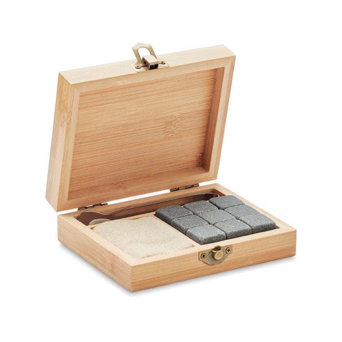 Caja de Regalo de Bambú para Personalizar con 9 Cubitos de Piedra Reut