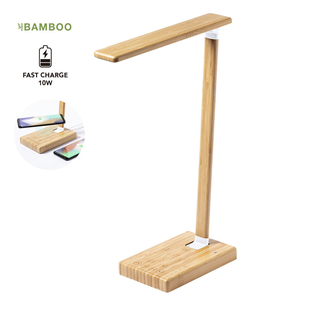 Lámpara Cargador 10W de Mesa Sostenible de Bambú para Personalizar con 25 LEDs y 3 Niveles de Iluminación Sleya