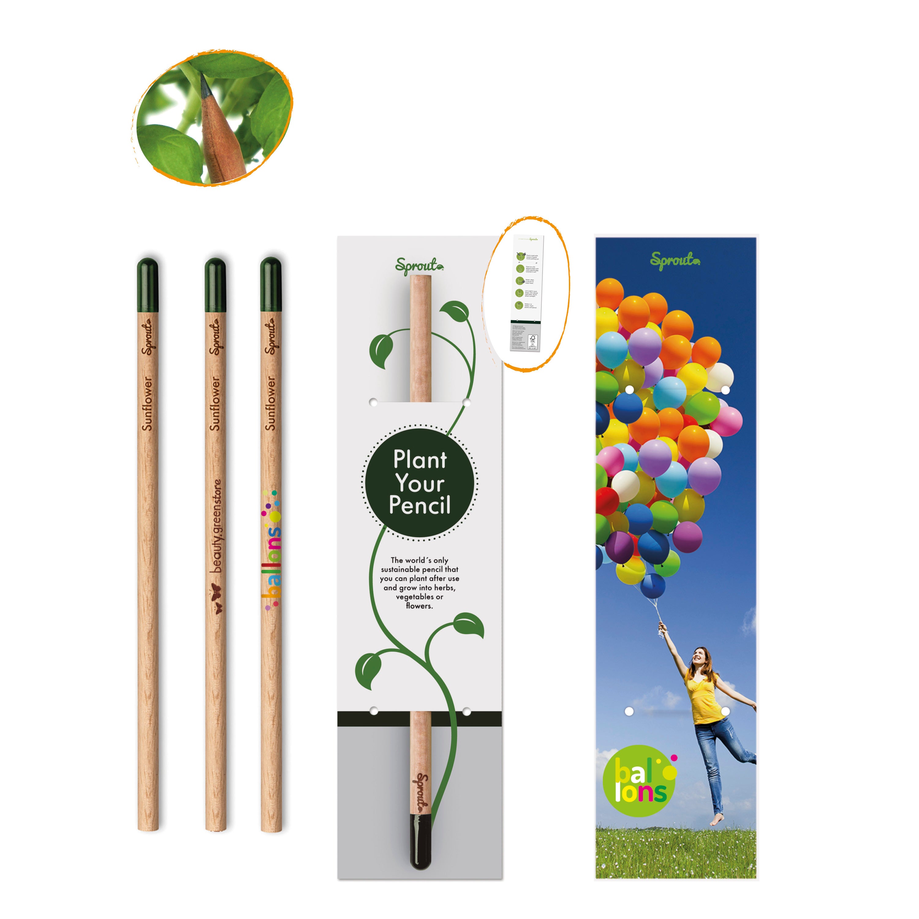 Lápiz con Semillas con Cuerpo de Madera Prodedente de  Bosques Sostenilbles para Personalizar a Láser y Cartón FSC Sprout™