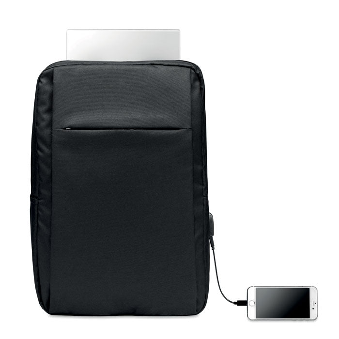 Mochila Ecológica rPET Reciclado 300D para Personalizar con Conector USB y Bolsillo Acolchado para Portátil Especial Negocios Seoul