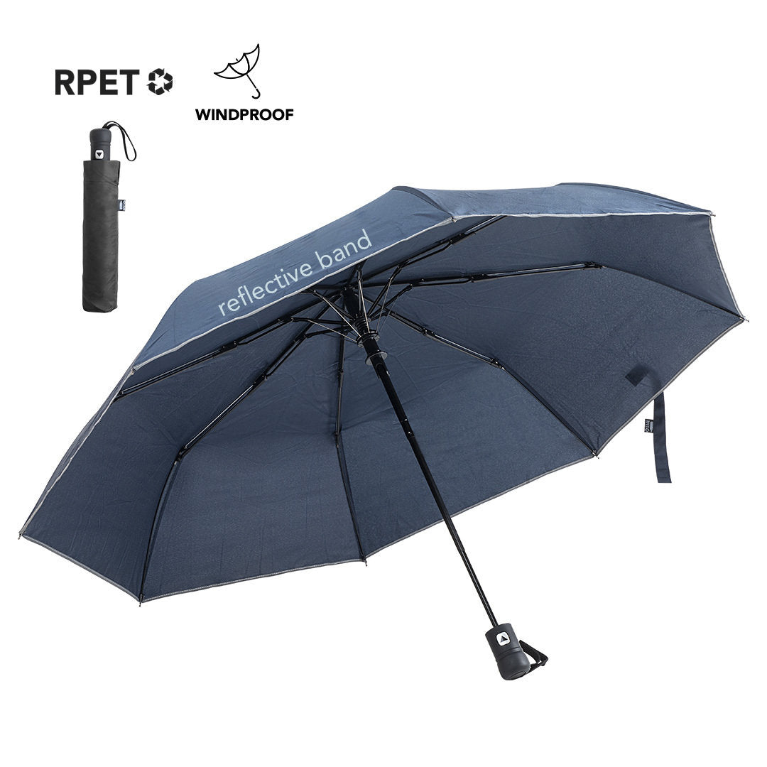 Paraguas Plegable Automático Antiviento Reflectante y Ecológico de Ponge rPET Reciclado Especial Publicidad  y Funda con Distintivo ECO Nereus