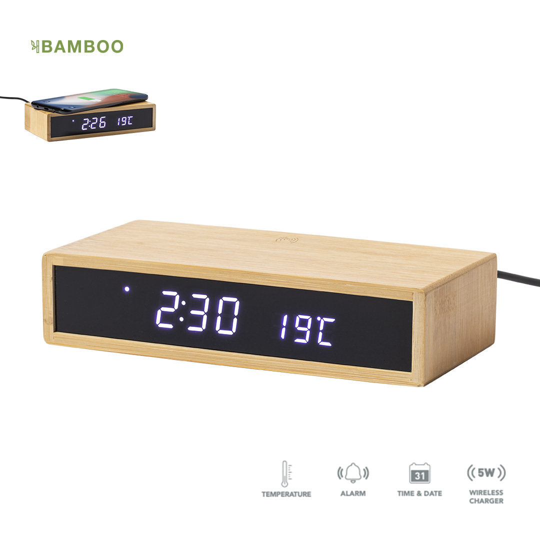 Reloj Cargador Inalámbrico Sostenible de Bambú Personalizable con Desp