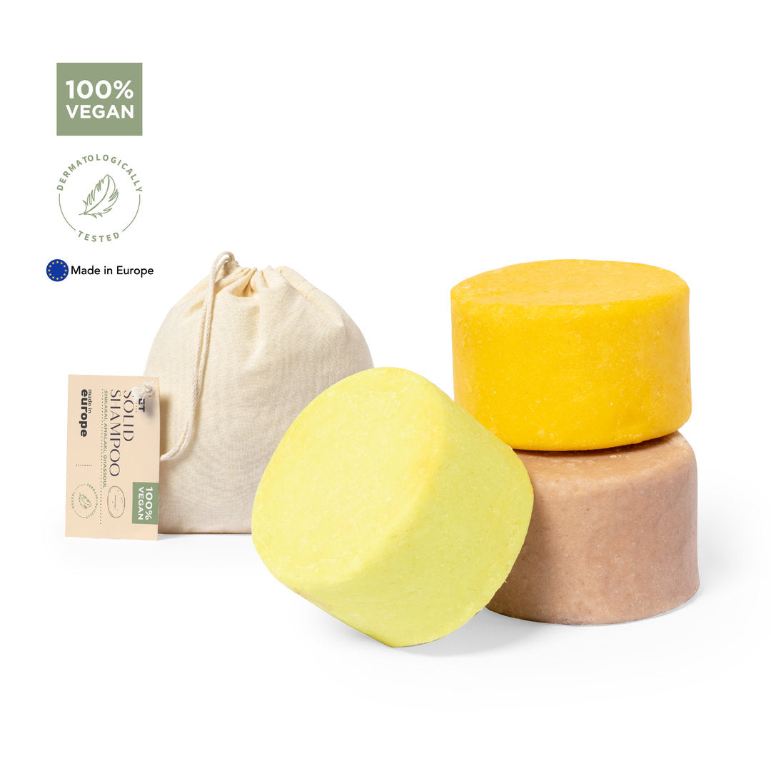 Set de Champús Veganos Cruelty-Free y Bolsa de Algodón para Personaliz