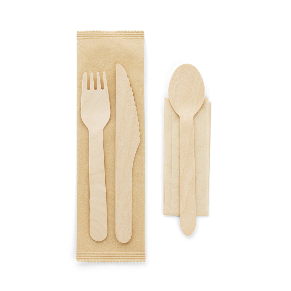set de cubiertos de madera cuchillo tenedor cuchara servilleta