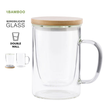 Taza Ecológica para Infusiones de Cristal con Tapa de Bambú para Personalizar con Infusor Incluido Especial Oficina Masty 450 ml