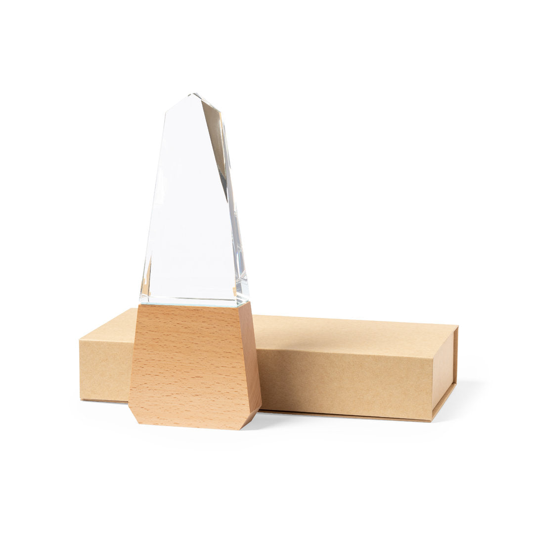 Trofeo Placa Conmemorativa de Cristal Diseño Triangular y Madera para Personalizar Especial Eventos Bersix