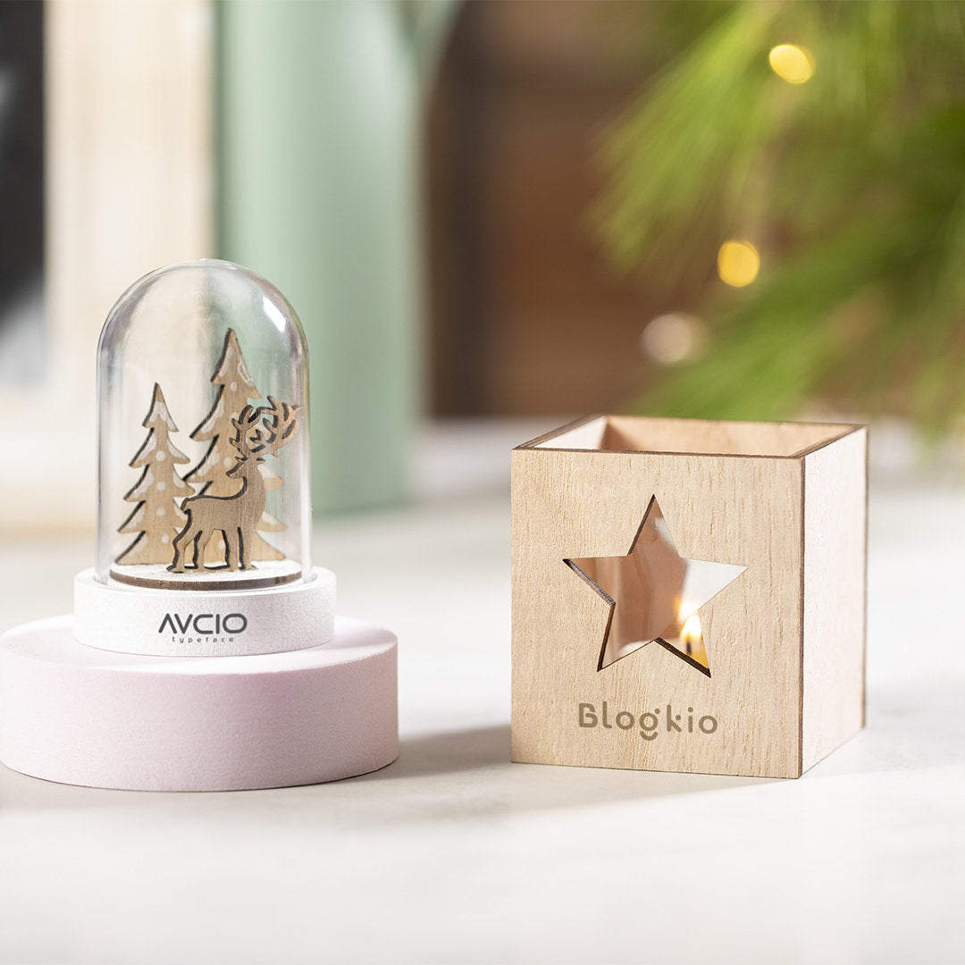 Vela Aromática en Recipiente de Cristal y Caja de Madera Motivo Navidad para Personalizar Especial Empresas Keylax
