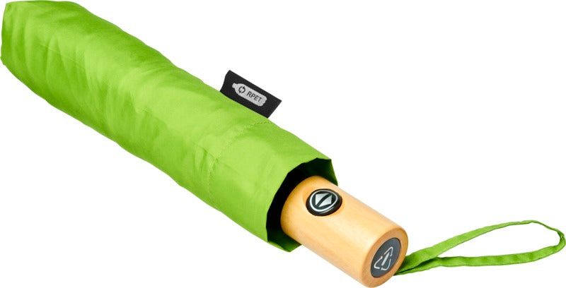 Paraguas Ecológico Plegable Automático de Material Reciclado Para Personalizar con Mango de Madera de 21,5